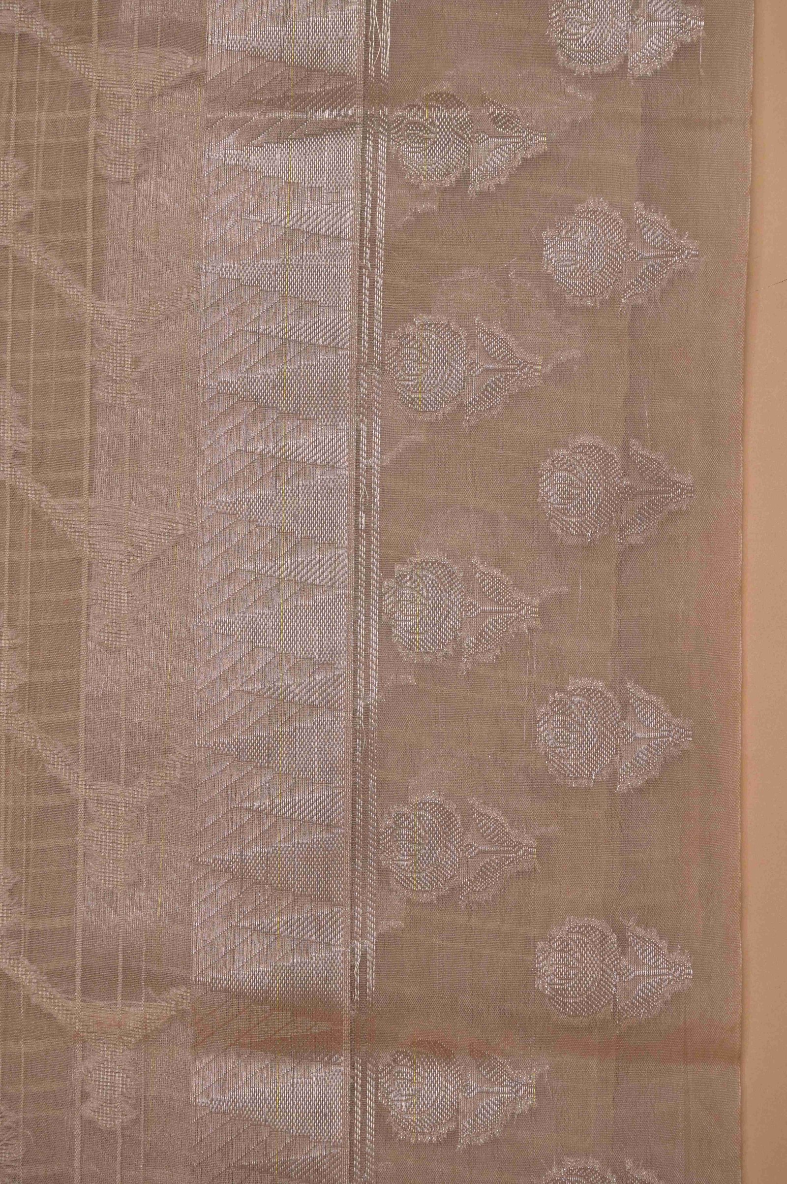 Elegant Check Pattern Sand Beige Banarasi Kora Saree with Blouse